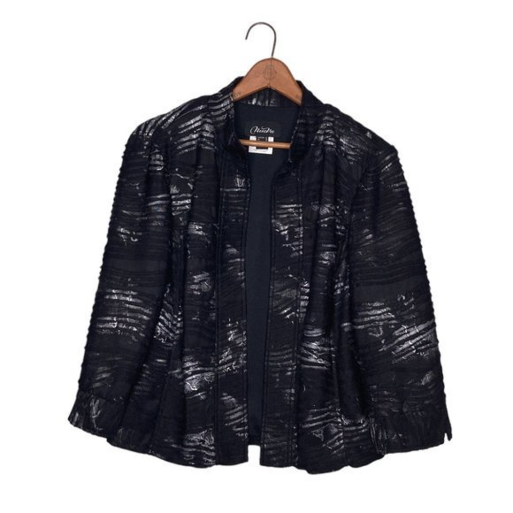 Nueva US 12 UK 14 Black‎ Silver Textured Zebra Stretch Knit Blazer Jacket Canada